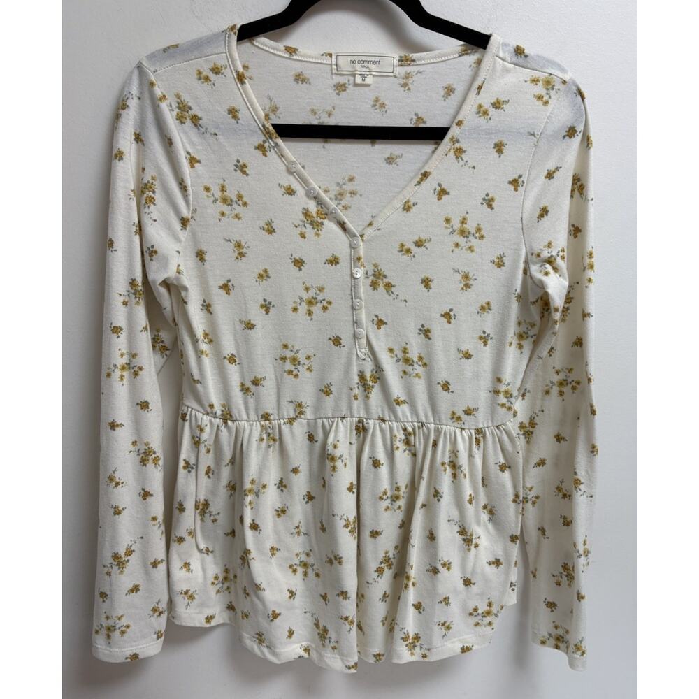 No Comment NYLA Floral Babydoll Peplum Top Womens Medium Long Sleeve Cream - Picture 1 of 5